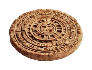 Fototapeta premium Ancient Aztec calendar stone displaying intricate carvings, symbolizing time and history in Mesoamerican culture, cut out