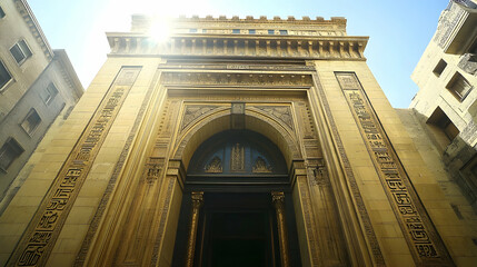 Ornate golden doorway, sunlit building, Cairo