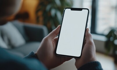 A person is holding a cell phone with a white screen