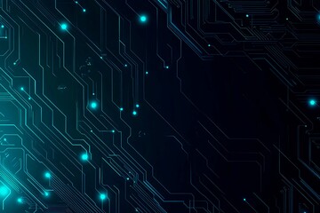Abstract close-up of a glowing blue digital circuit board, showcasing intricate connections and technological design on a black background.
