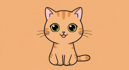 Obraz premium Adorable Orange Tabby Kitten: A Cheerful Cartoon Illustration