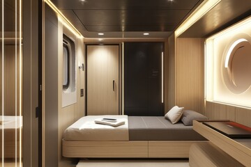 Modern boarding room interior with sleek furniture and minimalist design. AI generated illustration.