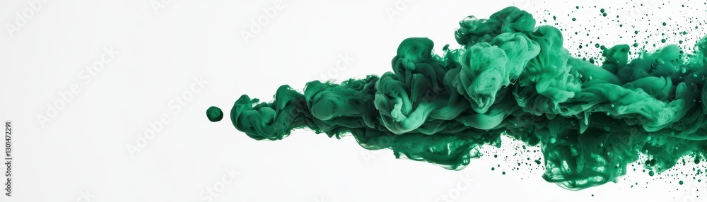 Poster ink spreading in clear water creating chaos with vibrant green swirls and patterns