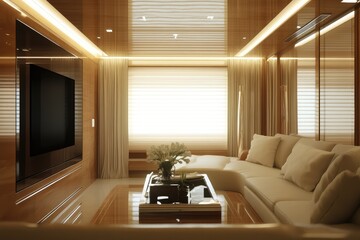 Modern boarding room interior with sleek furniture and minimalist design. AI generated illustration.
