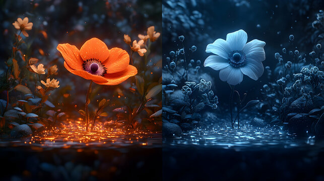 Magical Flower Glow, Night Forest, Contrast