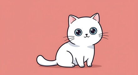 Obraz premium Adorable White Kitten: Simple Cartoon Illustration