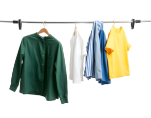 Clothes hanging on clothesline isolated on transparent background