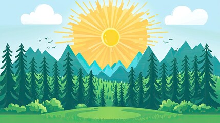 Obraz premium Sunny mountain forest landscape