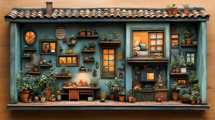 Miniature Mediterranean Home Exterior & Interior