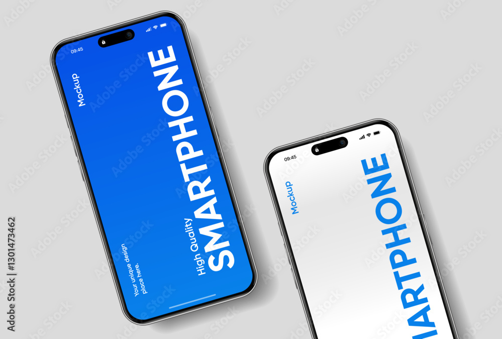 Poster Realistic smartphone mockup. Mobile phone vector with isolated on white background. Device front view. 3D mobile phone with shadow. Realistic, high quality smart phone mockup for ui ux presentation.