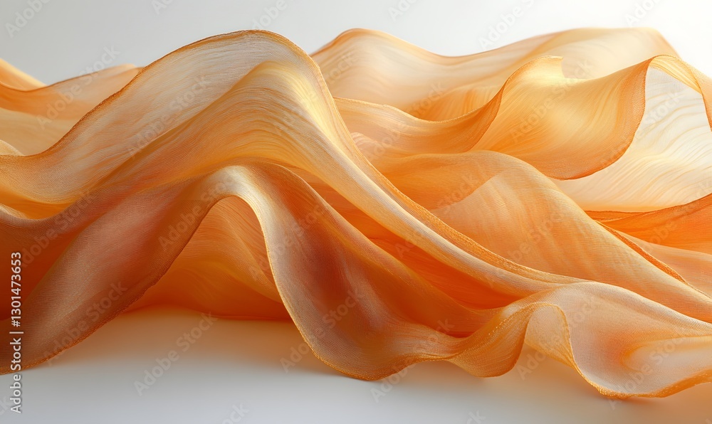 Poster flowing sheer orange fabric creating soft waves and a warm texture
