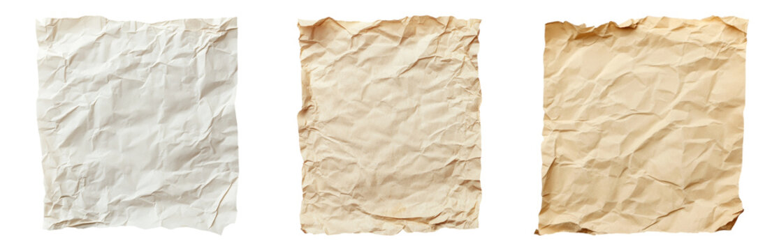 Crumpled Paper Texture Collection for Creative Projects Isolated on transparent background