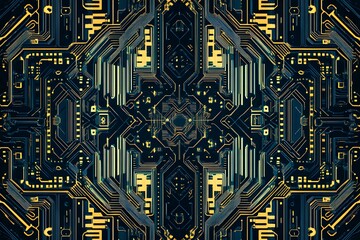 Abstract close-up of a glowing blue digital circuit board, showcasing intricate connections and technological design on a black background.

