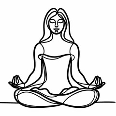  A person meditating in the lotus position, in one line black, white background