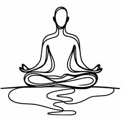  A person meditating in the lotus position, in one line black, white background