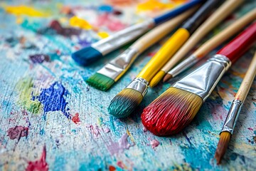 Obraz premium Colorful Paintbrushes on a Vibrant Artist's Palette