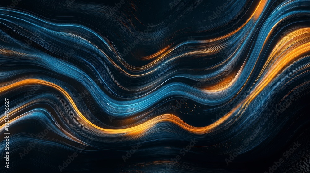 Poster abstract wavy lines in dark blue and gold. possible use in background design