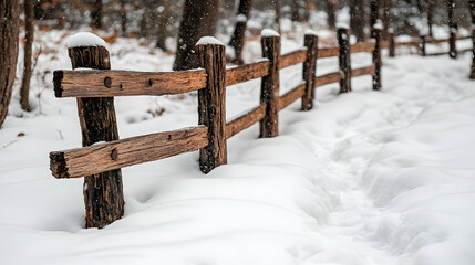 Snowy Winter Wooden Fence Path