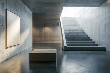 Obraz premium Modern concrete gallery with poster. AI generated illustration.