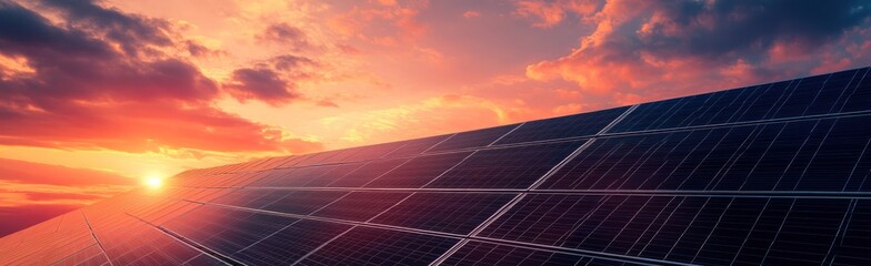 Solar Panels Gleaming at Sunset: A Sustainable Energy Future Concept