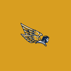 Fototapeta premium Angel with wings icon logo flat vector design