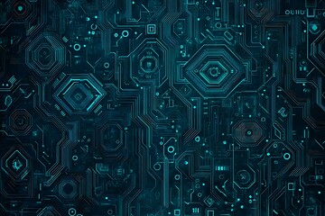 Abstract close-up of a glowing blue digital circuit board, showcasing intricate connections and technological design on a black background.
