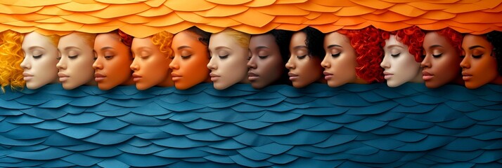 Layered paper cutout  showing diverse students bold colors and outlines creating a sense of depth with open areas for captions or inspirational designs