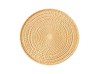 Round wicker plate isolated on transparent background