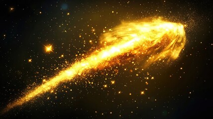 Golden Magic Comet with Sparkling Dust: Golden magic comet with lots of sparkling dust, shimmering light effects, magic golden wind for web design and fabulous decoration, vector