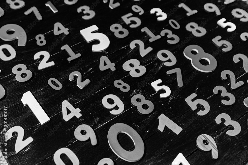 Poster abstract mathematical numbers on a black and white background. finance and data concept. futuristic 