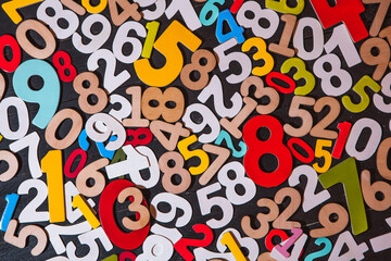 Abstract Mathematical Numbers on a black and white Background. Finance and Data Concept. Futuristic...