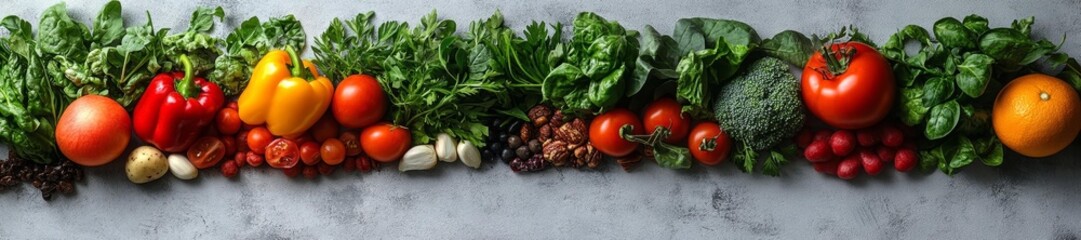 Fresh Vegetables and Fruits Lined Up for Healthy Eating or Cooking. Generative AI