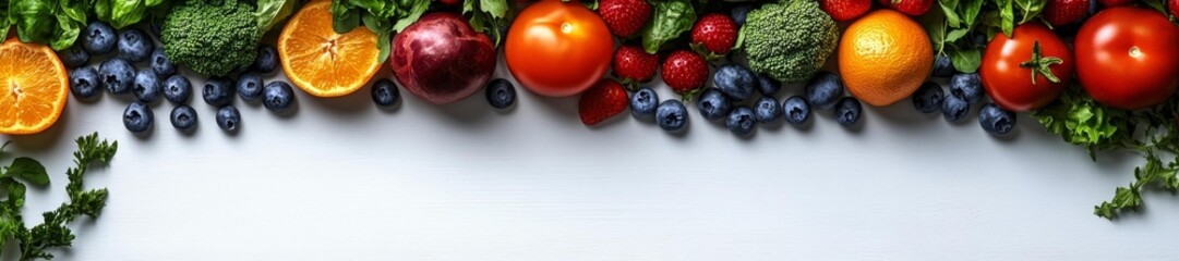 Fototapeta premium Colorful Assorted Fruits and Vegetables for a Nutrient-Rich Meal. Generative AI