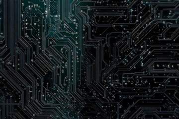 Abstract close-up of a glowing blue digital circuit board, showcasing intricate connections and technological design on a black background.
