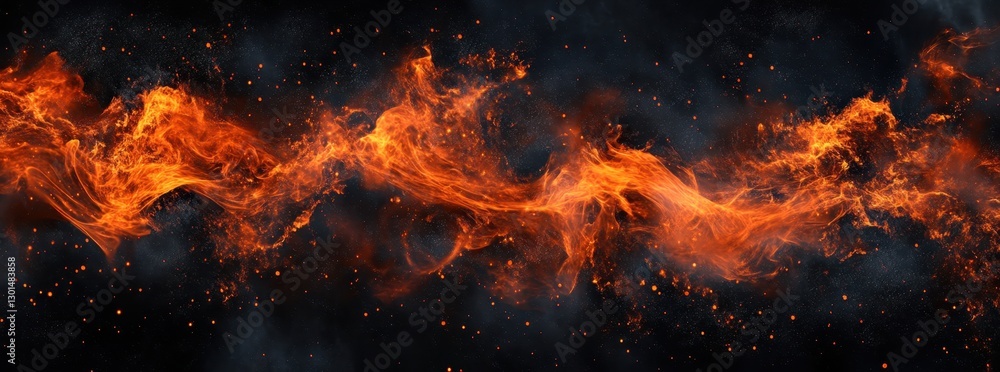 Poster vibrant and dynamic flames on a dark background with bright sparks and smoke creating a dramatic and