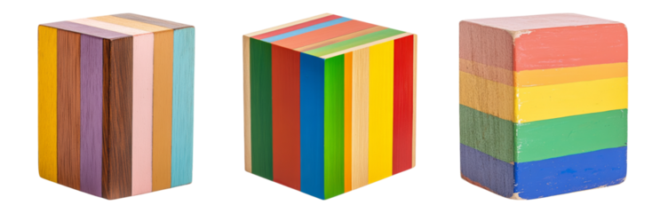 Wooden Blocks in Various Patterns and Styles Isolated on transparent background