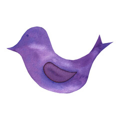 cute purple bird, watercolor illustration, Easter decor, for textiles, tableware, for children