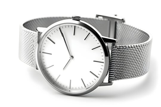 Timeless Elegance Minimalist Stainless Steel Watch on White Background