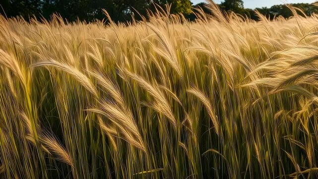 High Grass Swaying in Wind