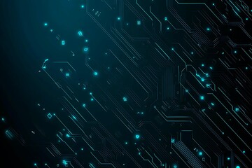 Abstract close-up of a glowing blue digital circuit board, showcasing intricate connections and technological design on a black background.
