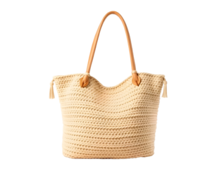 Beige wicker bag isolated on transparent background