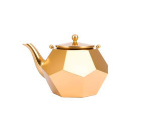Golden teapot isolated on transparent background