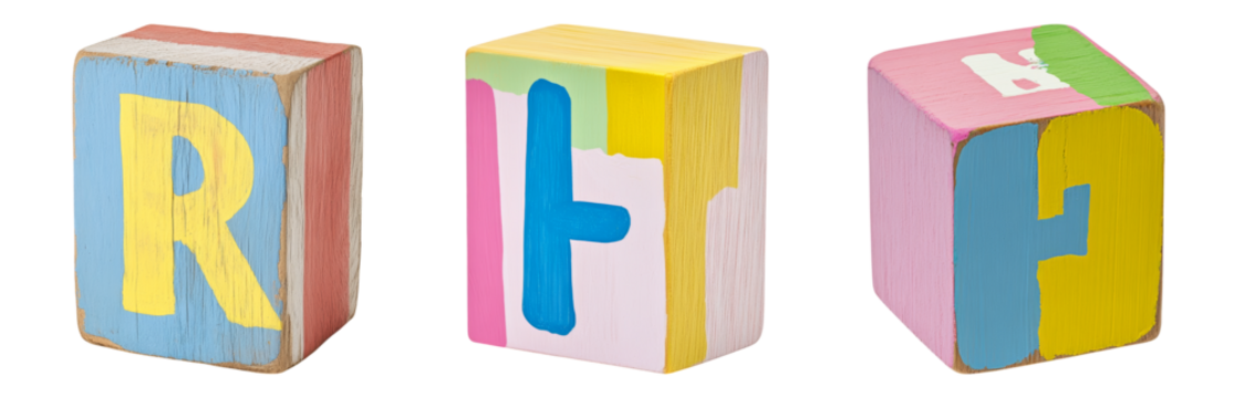 wooden blocks featuring letters R T and A Isolated on transparent background