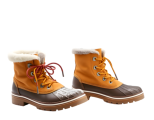 Pair of orange boots isolated on transparent background
