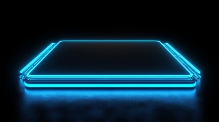 Abstract Blue Neon Glowing Square Futuristic Technology Background Modern Digital Design Elegant Dark Minimalist Style Clean Simple Lines Bright Light
