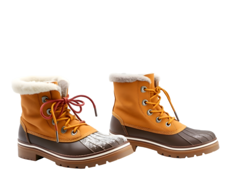 Pair of orange boots isolated on transparent background
