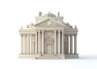 3D model of a classical building, isolated on a white background