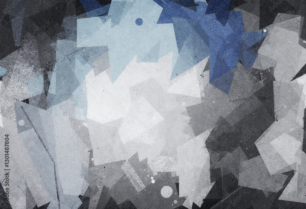Poster modern geometric abstract background with layered translucent shapes in grayscale and blue tones, co