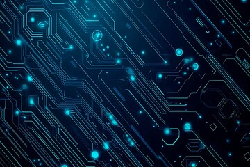 Abstract close-up of a glowing blue digital circuit board, showcasing intricate connections and technological design on a black background.
