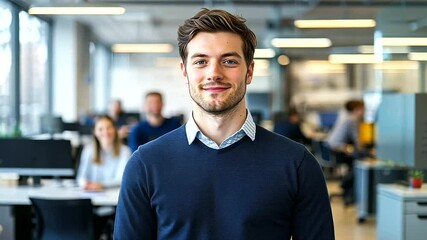 A young professional in a sleek office, contemplating his career achievements.